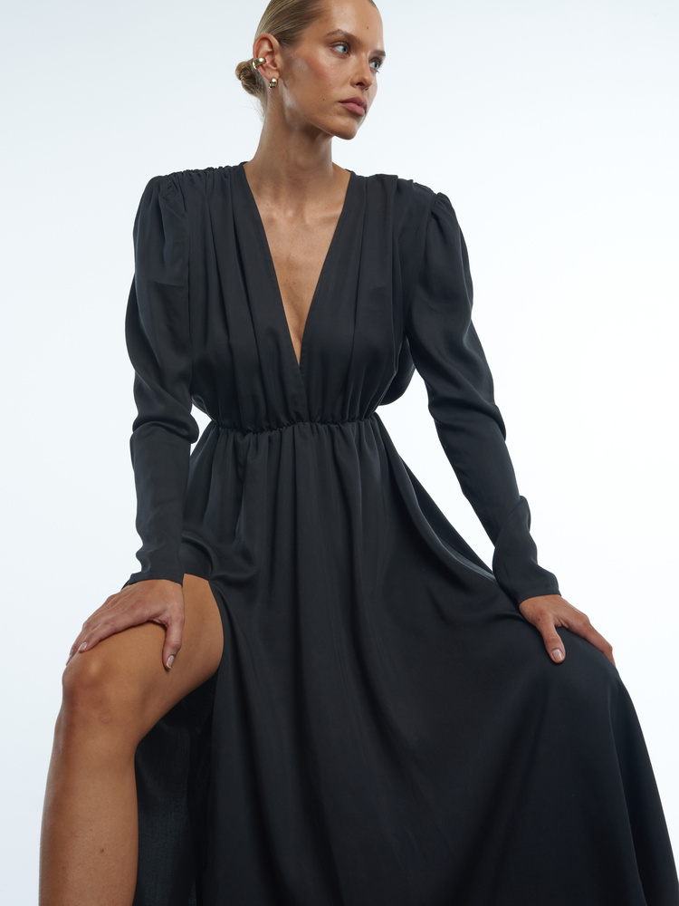 DAHLIA SATIN BLACK DRESS