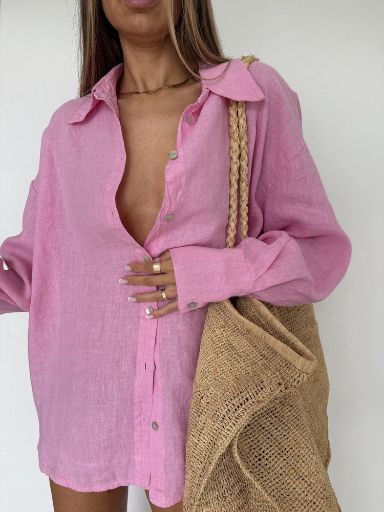 LINEN MAXI SHIRT CANDY
