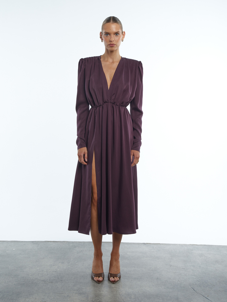 DAHLIA SATIN BURGUNDY DRESS