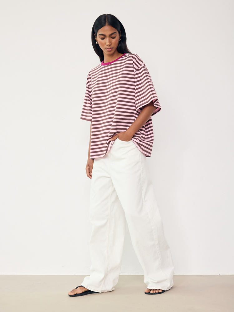 O-NECK BROWN STRIPES T-SHIRT