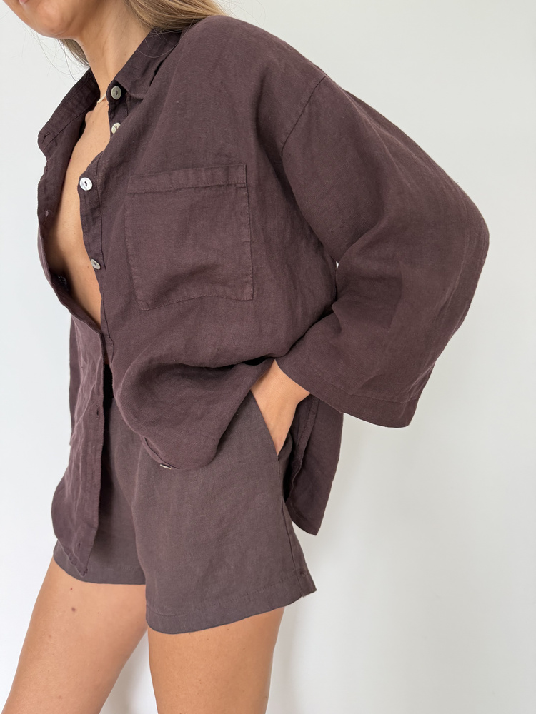LINEN BOX MOCHA SHIRT