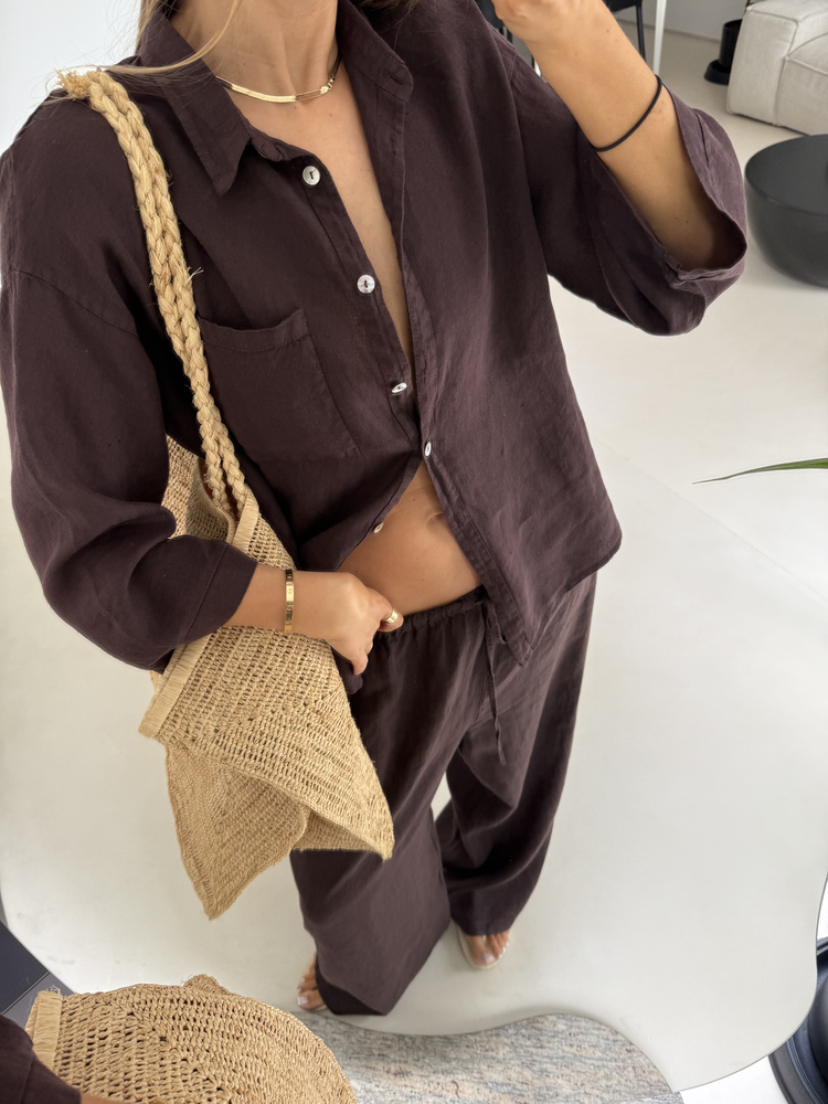 LINEN BOX MOCHA SHIRT