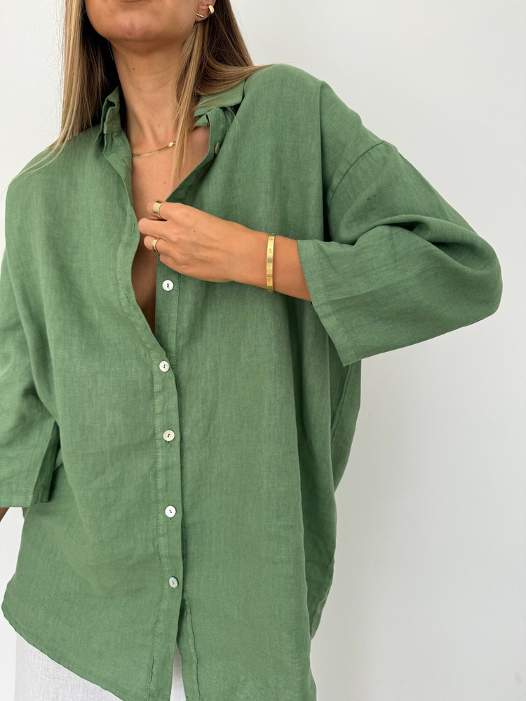OVERSIZE LINEN SHIRT MATCHA