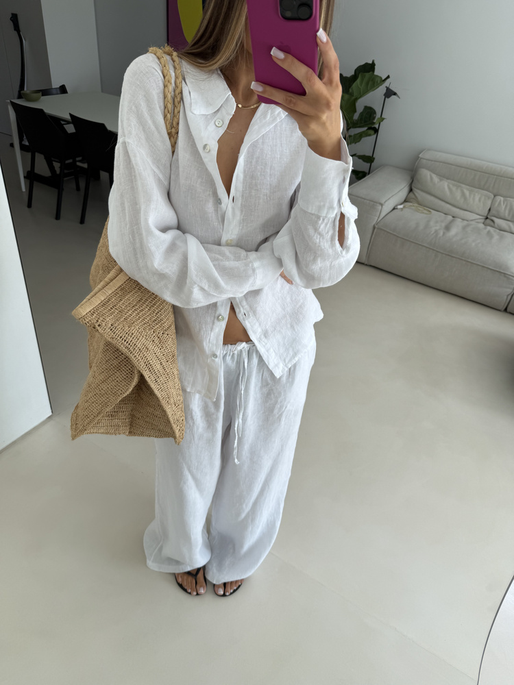 LINEN WHITE LARGE PANTS