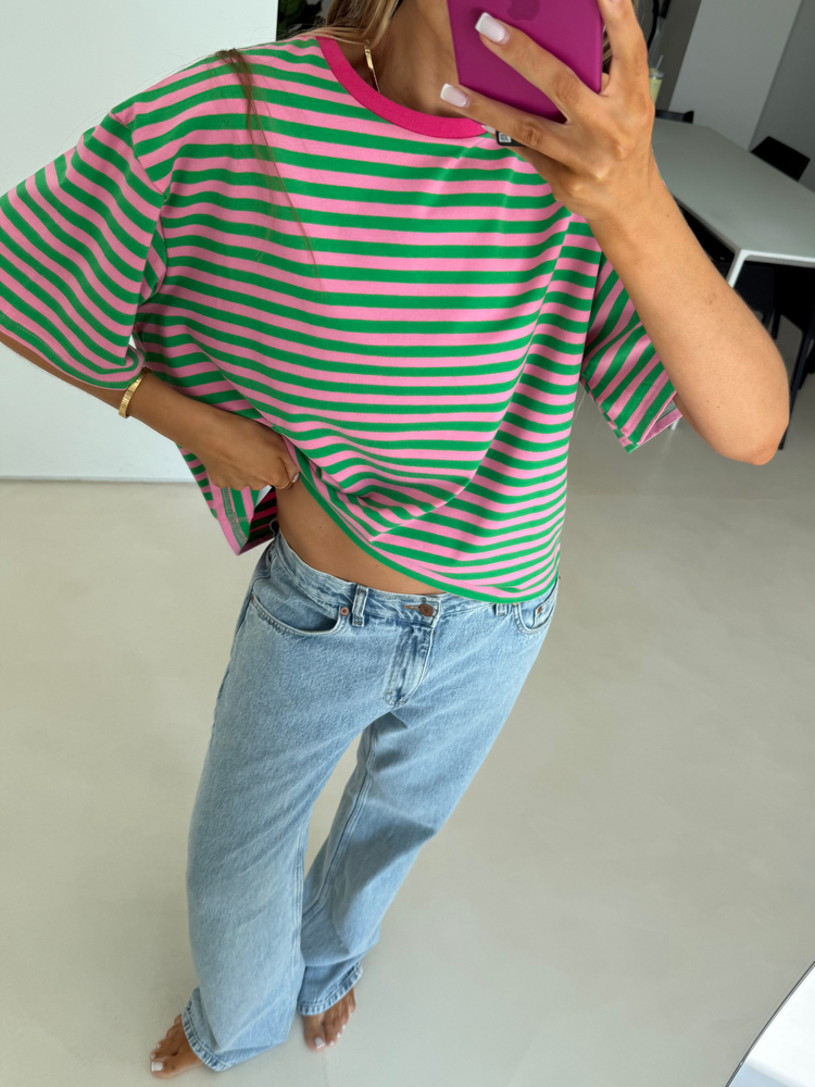 O-NECK GREEN STRIPES T-SHIRT