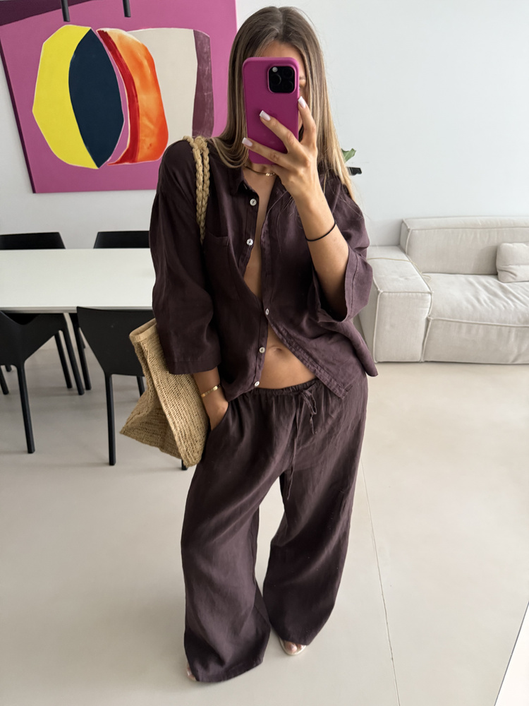 LINEN BOX MOCHA SHIRT