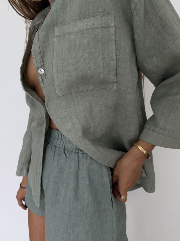 LINEN BOX OLIVE SHIRT