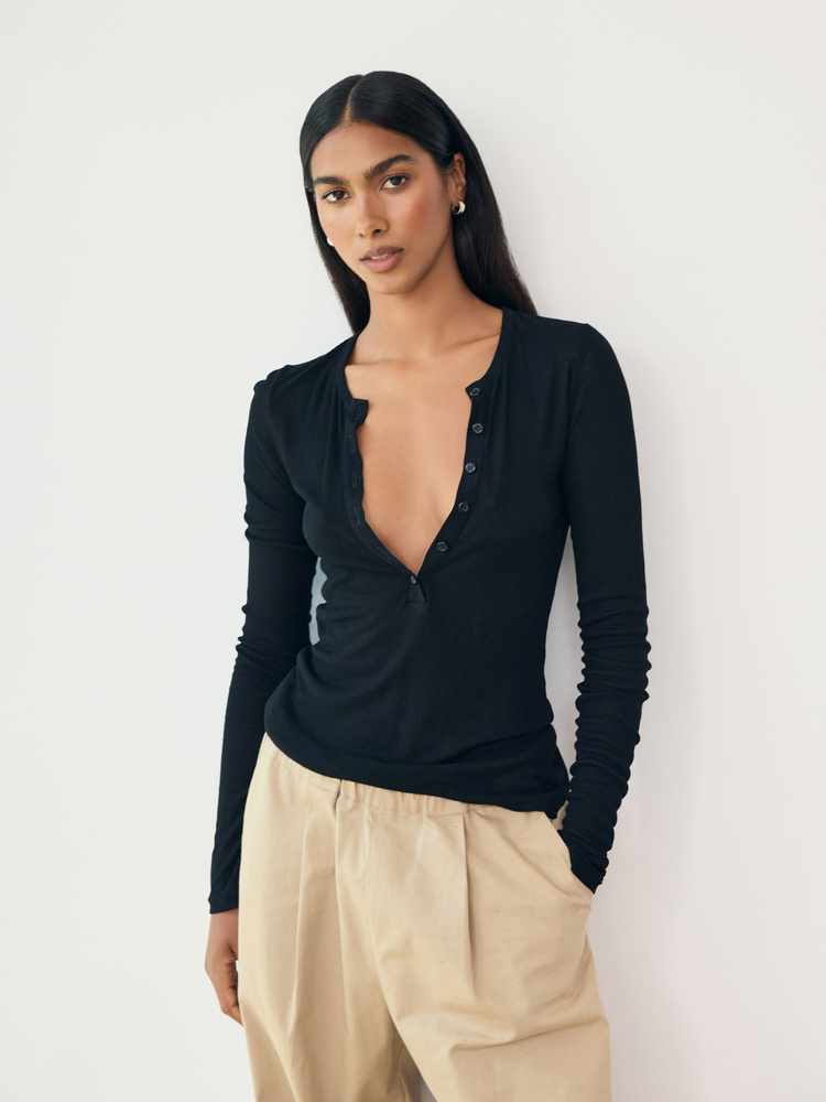 LONGSLEEVE PURE BUTTON BLACK