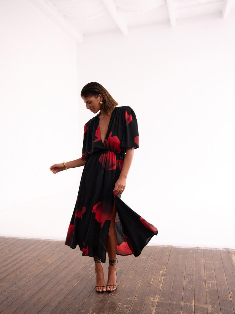 DAHLIA RED POPPY DRESS