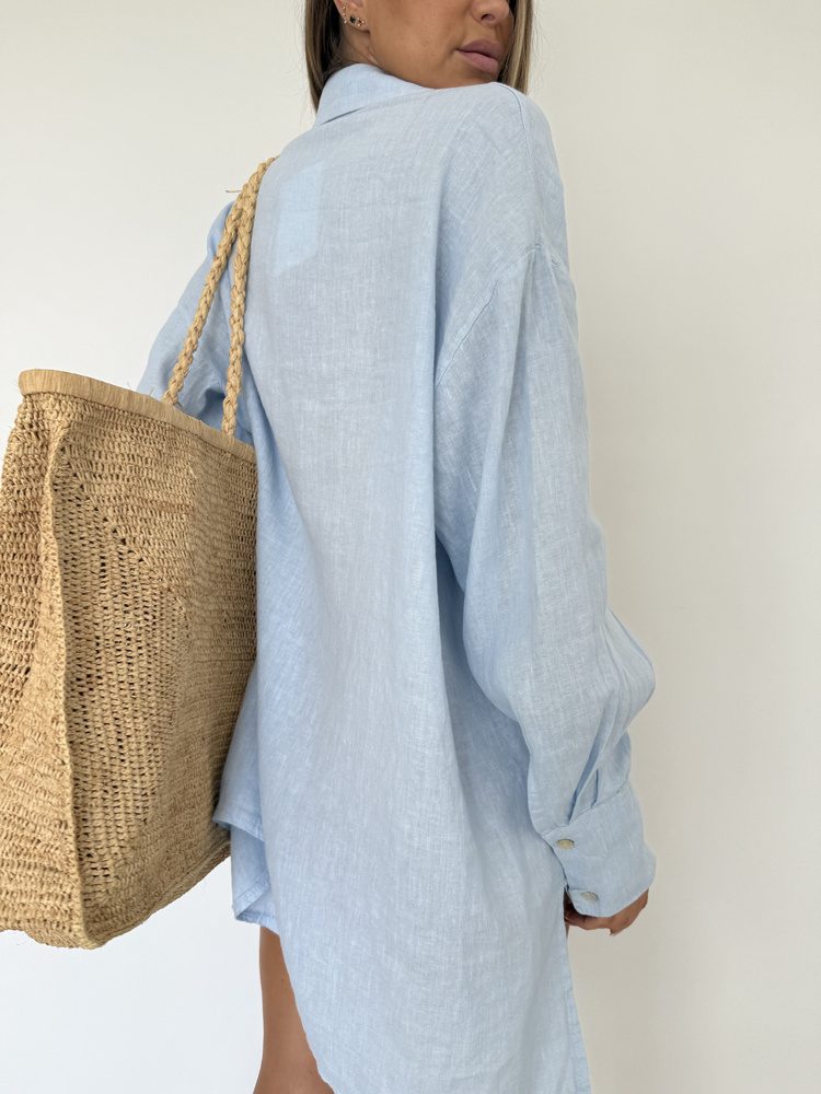 LINEN MAXI SHIRT BABY BLUE