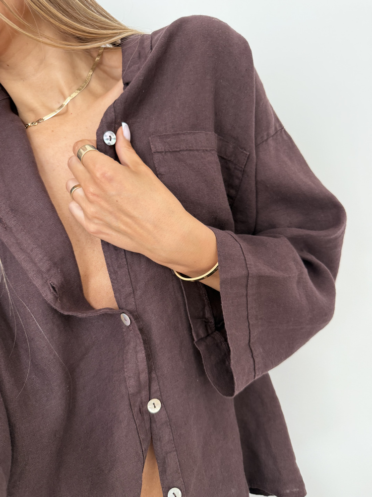 LINEN BOX MOCHA SHIRT