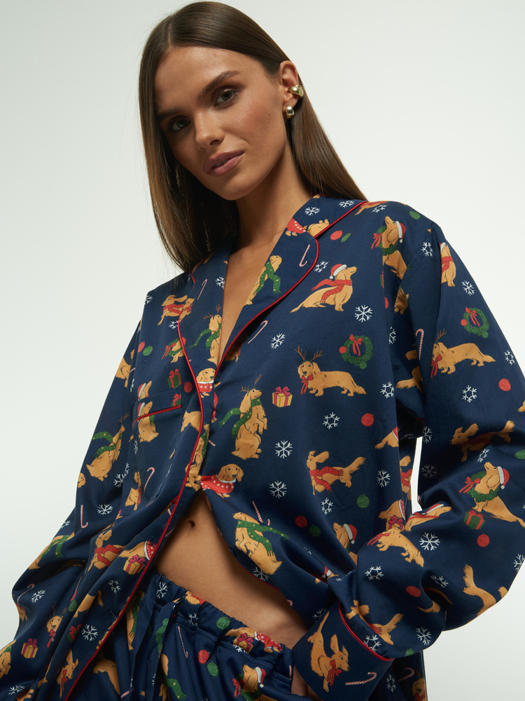 SANTA'S PUPPY PAJAMA SHIRT