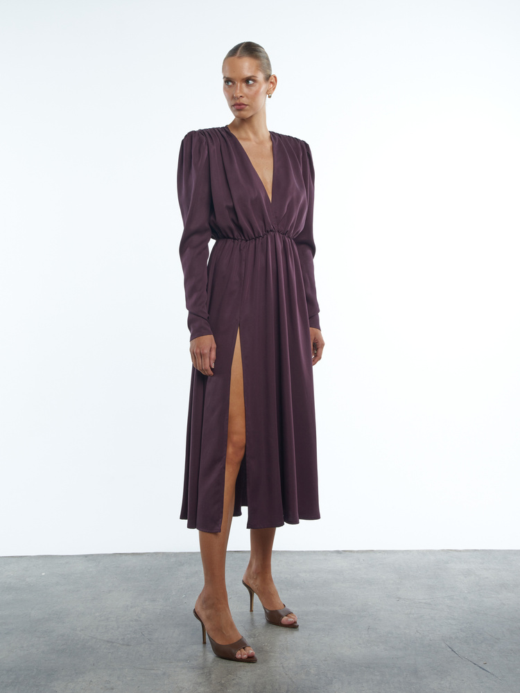 DAHLIA SATIN BURGUNDY DRESS