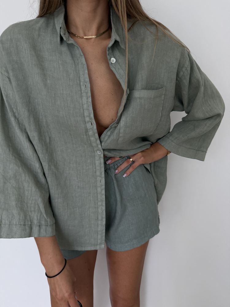 LINEN BOX OLIVE SHIRT