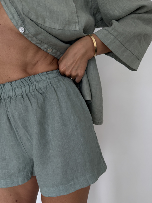 LINEN SHORTS OLIVE