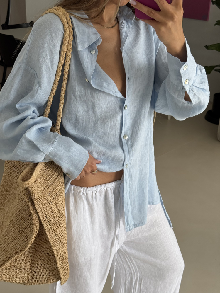 LINEN MAXI SHIRT BABY BLUE