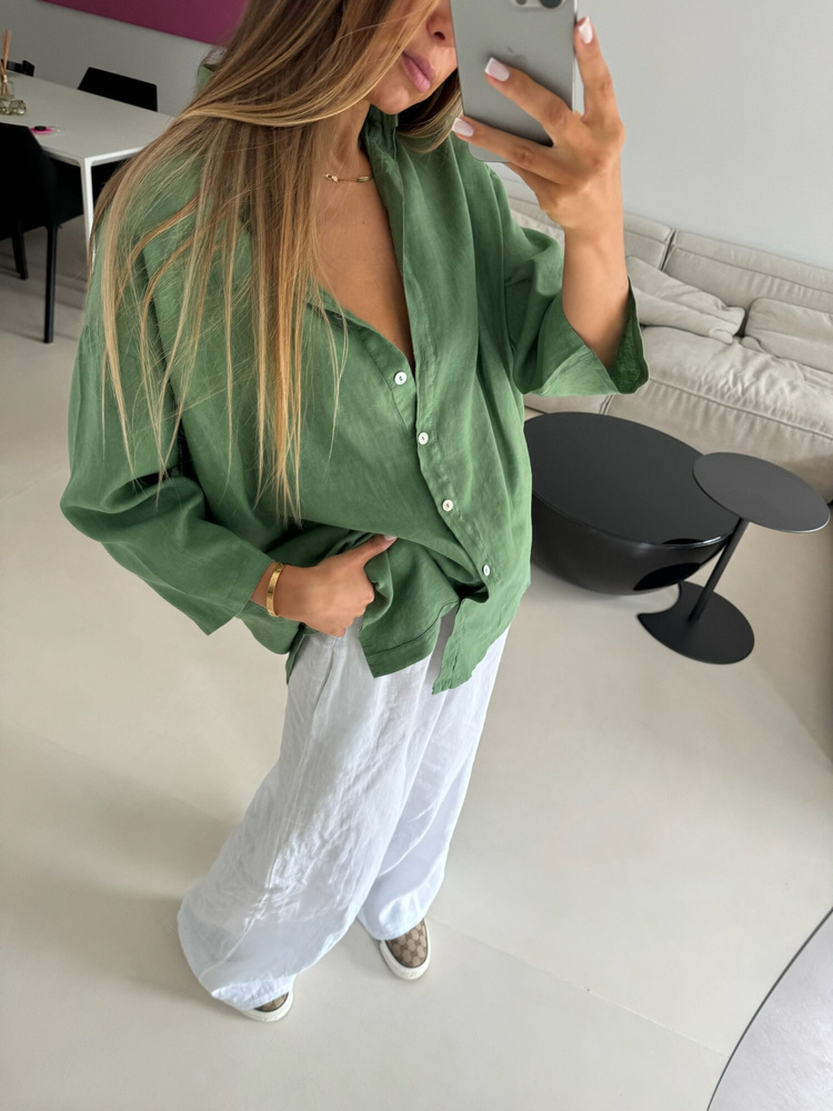 OVERSIZE LINEN SHIRT MATCHA