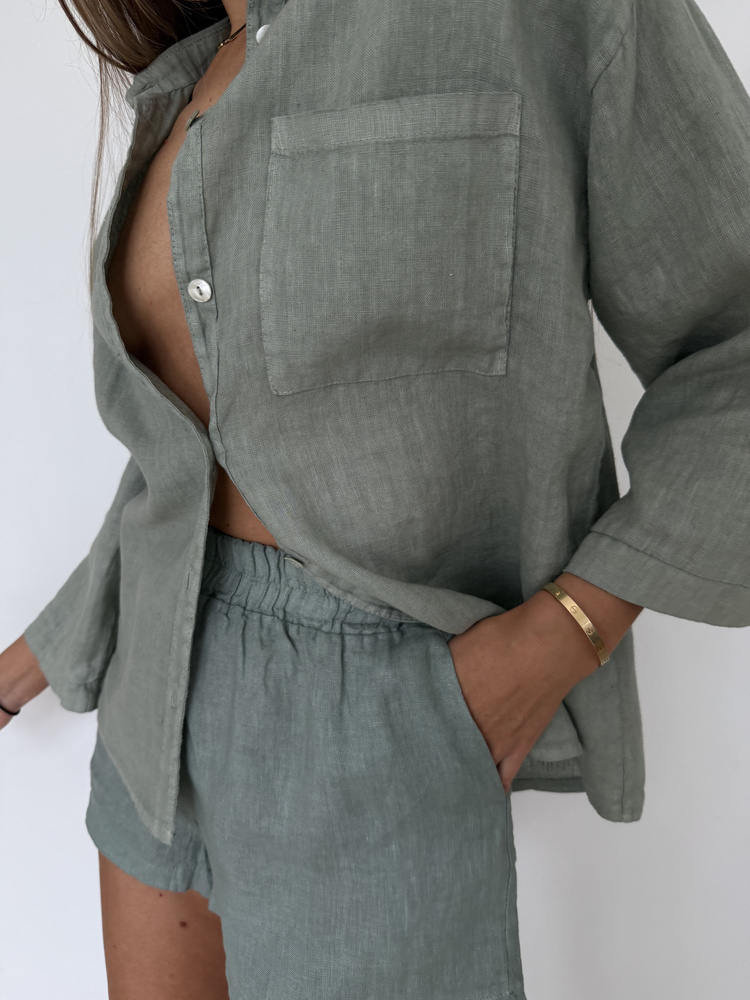 LINEN SHORTS OLIVE