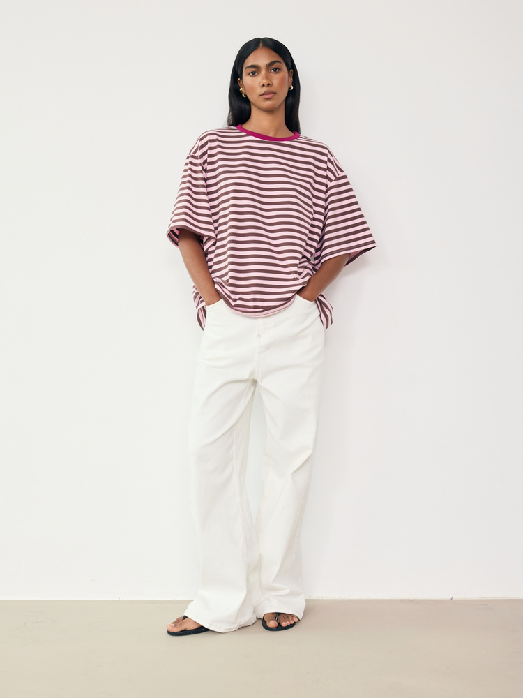 T-SHIRT O-NECK BROWN STRIPES 