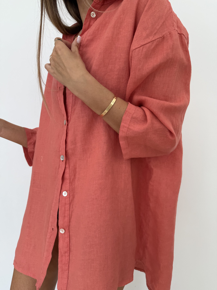 OVERSIZE LINEN SHIRT GRANATE