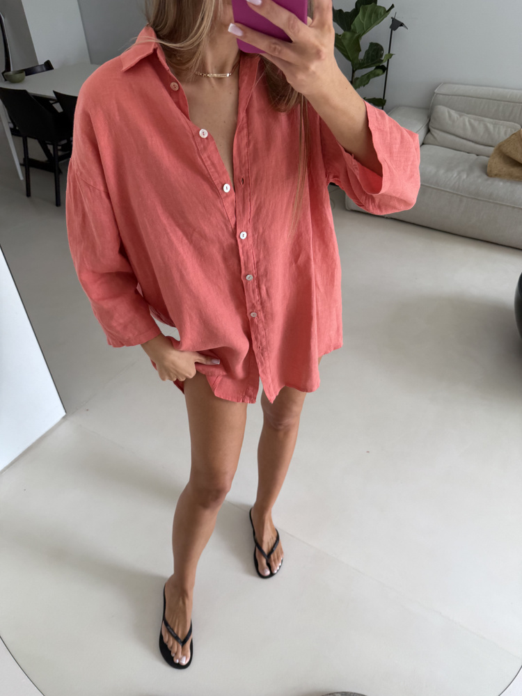 OVERSIZE LINEN SHIRT GRANATE