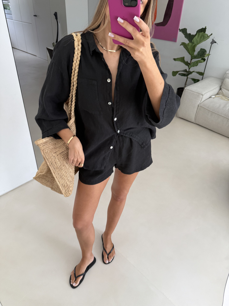 LINEN SHORTS BLACK